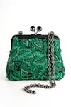 Shop_Nupur Kanoi_Green Sequins, Beads, Embroidery Carmela Bougain Hand Clutch _at_Aza_Fashions