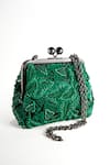 Buy_Nupur Kanoi_Green Sequins, Beads, Embroidery Carmela Bougain Hand Clutch _at_Aza_Fashions