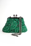 Shop_Nupur Kanoi_Green Sequins, Beads, Embroidery Carmela Bougain Hand Clutch _at_Aza_Fashions