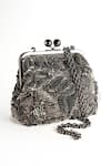 Buy_Nupur Kanoi_Grey Sequins, Beads, Embroidery Carmela Bougain Hand Clutch _at_Aza_Fashions