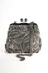 Shop_Nupur Kanoi_Grey Sequins, Beads, Embroidery Carmela Bougain Hand Clutch _at_Aza_Fashions