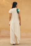 Shop_Maenaam_Ivory Polyester, Satin Sequins, Embroidery Margot Asymmetric Top And Pant Set _at_Aza_Fashions