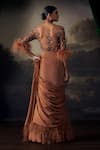 Ohaila Khan_Brown Tulle, Silk Feathers, Sequins, Embroidered Blouse With Pre-draped Saree _Online_at_Aza_Fashions