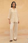 Buy_Maenaam_Beige Organza, Satin, Polyester Embroidery Navea Hand Tunic And Pant Set _at_Aza_Fashions