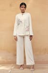 Buy_Maenaam_Ivory Polyester, Satin Sequins, Embroidery Ananya Hand Shirt And Pant Set _at_Aza_Fashions