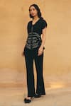 Buy_Maenaam_Black Polyester, Satin, Silk Embroidery Marisa Wavy Top And Flared Pant Set _at_Aza_Fashions