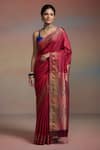 Buy_Dressfolk_Red Maheshwari, Silk Zari, Beads Rhea Woven Saree With Unstitched Blouse Piece _at_Aza_Fashions