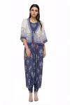 Buy_So Us By Sougatpaul_Blue Muslin Slub Jumpsuit Round Neckline Printed With Jacket _at_Aza_Fashions
