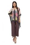 Buy_So Us By Sougatpaul_Brown Crepe, Cotton Silk Round Jumpsuit With Printed Cape _at_Aza_Fashions