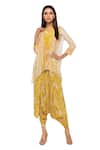 Buy_Soup By Sougat Paul_Yellow Net, Crepe Floral Round Neck Printed Jacket And Dhoti Pant Set _at_Aza_Fashions