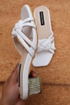 Shop_Shradha Hedau Footwear Couture_White Nyra Knotted Strap Block Heels _at_Aza_Fashions