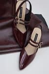 Shop_Shradha Hedau Footwear Couture_Burgundy Aavya Strappy Pointed Toe Heels _at_Aza_Fashions