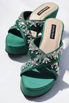 Buy_Shradha Hedau Footwear Couture_Emerald Green Crystals Trisha Embellished Satin Platform Heels _at_Aza_Fashions