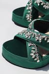 Buy_Shradha Hedau Footwear Couture_Emerald Green Crystals Trisha Embellished Satin Platform Heels _Online_at_Aza_Fashions