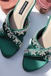 Shop_Shradha Hedau Footwear Couture_Emerald Green Crystals Trisha Embellished Satin Platform Heels _at_Aza_Fashions
