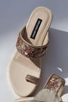 Buy_Shradha Hedau Footwear Couture_Beige Embroidery, Sequins, Beads Aishani Floral Hand Painted Wedges _at_Aza_Fashions