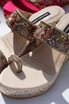 Shradha Hedau Footwear Couture_Beige Embroidery, Sequins, Beads Aishani Floral Hand Painted Wedges _Online_at_Aza_Fashions