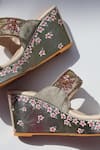 Shop_Shradha Hedau Footwear Couture_Beige Embroidery, Sequins, Beads Aishani Floral Hand Painted Wedges _at_Aza_Fashions