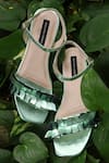 Shop_Shradha Hedau Footwear Couture_Green Ruffles Aadhya Strap Block Heels _at_Aza_Fashions