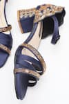 Buy_Shradha Hedau Footwear Couture_Navy Beads, Mirrors, Metallic Thread Liyana Embellished Satin Block Heels _at_Aza_Fashions