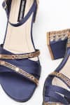 Shradha Hedau Footwear Couture_Navy Beads, Mirrors, Metallic Thread Liyana Embellished Satin Block Heels _Online_at_Aza_Fashions