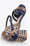 Shop_Shradha Hedau Footwear Couture_Navy Beads, Mirrors, Metallic Thread Liyana Embellished Satin Block Heels _at_Aza_Fashions