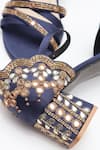 Shop_Shradha Hedau Footwear Couture_Navy Beads, Mirrors, Metallic Thread Liyana Embellished Satin Block Heels _Online_at_Aza_Fashions