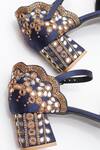 Shradha Hedau Footwear Couture_Navy Beads, Mirrors, Metallic Thread Liyana Embellished Satin Block Heels _at_Aza_Fashions