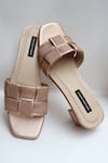 Buy_Shradha Hedau Footwear Couture_Rose Gold Glitter Tisya Woven Strap Block Heels _at_Aza_Fashions