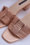 Buy_Shradha Hedau Footwear Couture_Rose Gold Glitter Tisya Woven Strap Block Heels _Online_at_Aza_Fashions