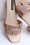Shop_Shradha Hedau Footwear Couture_Rose Gold Glitter Tisya Woven Strap Block Heels _Online_at_Aza_Fashions