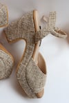 Shradha Hedau Footwear Couture_Beige Miraya Jute Textured Platform Heels _Online_at_Aza_Fashions