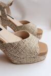 Shradha Hedau Footwear Couture_Beige Miraya Jute Textured Platform Heels _at_Aza_Fashions