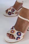 Shop_Shradha Hedau Footwear Couture_White Embroidery Kiomi Crochet Floral Pattern Block Heels _at_Aza_Fashions