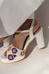 Shradha Hedau Footwear Couture_White Embroidery Kiomi Crochet Floral Pattern Block Heels _Online_at_Aza_Fashions