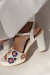 Buy_Shradha Hedau Footwear Couture_White Embroidery Kiomi Crochet Floral Pattern Block Heels _Online_at_Aza_Fashions