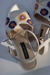Shop_Shradha Hedau Footwear Couture_White Embroidery Kiomi Crochet Floral Pattern Block Heels _Online_at_Aza_Fashions