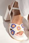 Buy_Shradha Hedau Footwear Couture_White Embroidery Kiomi Crochet Floral Pattern Block Heels _at_Aza_Fashions