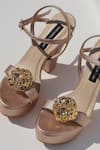 Shop_Shradha Hedau Footwear Couture_Rose Gold Metallic Thread Arvini Platform Block Heels _at_Aza_Fashions