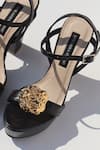 Shradha Hedau Footwear Couture_Black Metallic Thread Niriva Gold Embellished Platform Heels _Online_at_Aza_Fashions