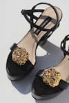 Shop_Shradha Hedau Footwear Couture_Black Metallic Thread Niriva Gold Embellished Platform Heels _at_Aza_Fashions