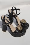 Buy_Shradha Hedau Footwear Couture_Black Metallic Thread Niriva Gold Embellished Platform Heels _at_Aza_Fashions