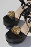 Buy_Shradha Hedau Footwear Couture_Black Metallic Thread Niriva Gold Embellished Platform Heels _Online_at_Aza_Fashions