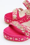Shop_Shradha Hedau Footwear Couture_Pink Beads, Crystals, Embroidery Vaidehi Satin Platform Wedges _Online_at_Aza_Fashions