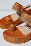 Buy_Shradha Hedau Footwear Couture_Yellow Embroidery, Beads, Studs Ridhima Embellished Brocade Wedges _Online_at_Aza_Fashions