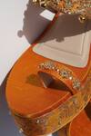 Shop_Shradha Hedau Footwear Couture_Yellow Embroidery, Beads, Studs Ridhima Embellished Brocade Wedges _Online_at_Aza_Fashions