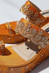 Shradha Hedau Footwear Couture_Yellow Embroidery, Beads, Studs Ridhima Embellished Brocade Wedges _at_Aza_Fashions