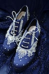 Buy_Shradha Hedau Footwear Couture_Navy Embroidery, Beads, Sequins, Prisha Embellished Satin Platform Sneakers _at_Aza_Fashions
