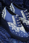 Shradha Hedau Footwear Couture_Navy Embroidery, Beads, Sequins, Prisha Embellished Satin Platform Sneakers _Online_at_Aza_Fashions