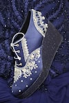 Shop_Shradha Hedau Footwear Couture_Navy Embroidery, Beads, Sequins, Prisha Embellished Satin Platform Sneakers _at_Aza_Fashions
